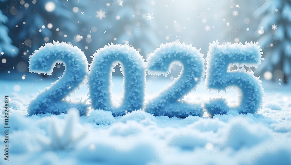 A winter-themed 2025 design covered in frosty textures, surrounded by delicate snowflakes and icy blue tones A winter-themed 2025 design covered in frosty textures, surrounded by delicate snowflakes and icy blue tones