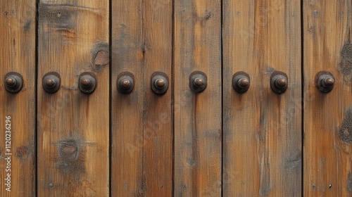 A row of perfectly aligned nails hammered into a fence plank, highlighting craftsmanship photo