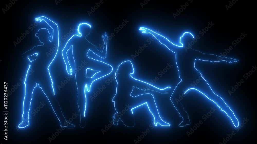 Silhouettes of dancing people dancing jazz funk, hip hop, house dance, Vogue dancing. Dancer on a dark colored background Silhouettes of dancing people dancing jazz funk, hip hop, house dance, Vogue dancing. Dancer on a dark colored background