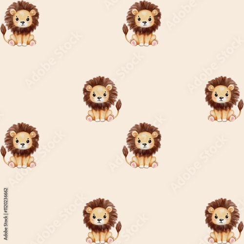 Fotografia Playful watercolor lions on a soft beige background showcase colorful artistry a