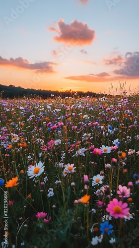 Wallpaper Mural Visual storytelling photography narrative, Colorful Wildflower Field at Sunset Torontodigital.ca