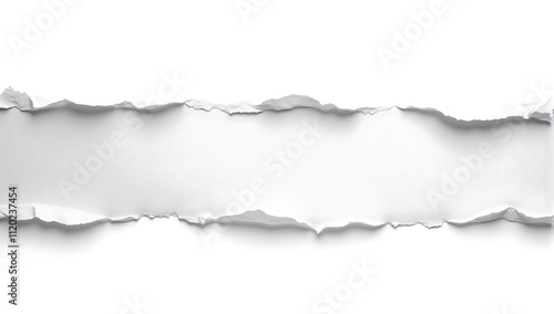 White ripped paper torn edges strips isolated on black background, texture detail, torn paper effect, realistic