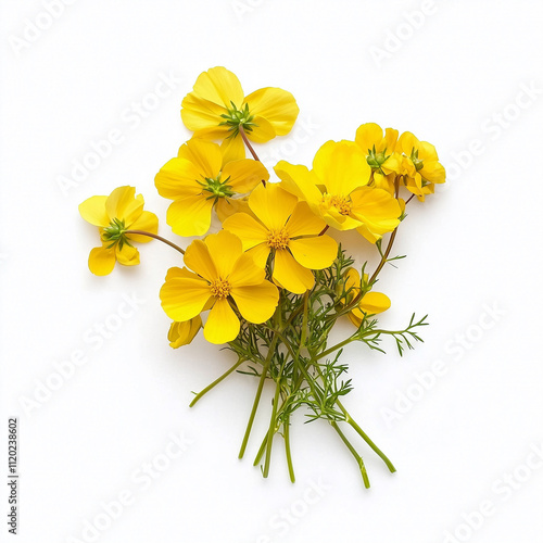 Top view of isolated Brassica napus flowers on white background
 photo