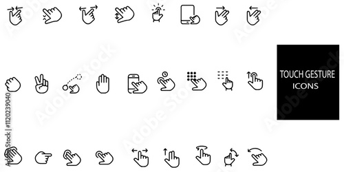 Touch gesture simple concept 24 icons set. Gesture icons for touch devices, touch screen.Vector illustration.