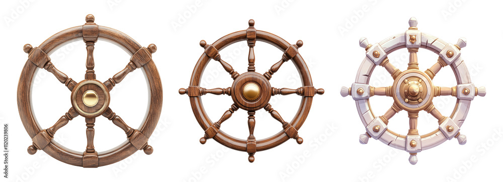 Wooden and White Ship Wheel Designs on Transparent Background Wooden and White Ship Wheel Designs on Transparent Background