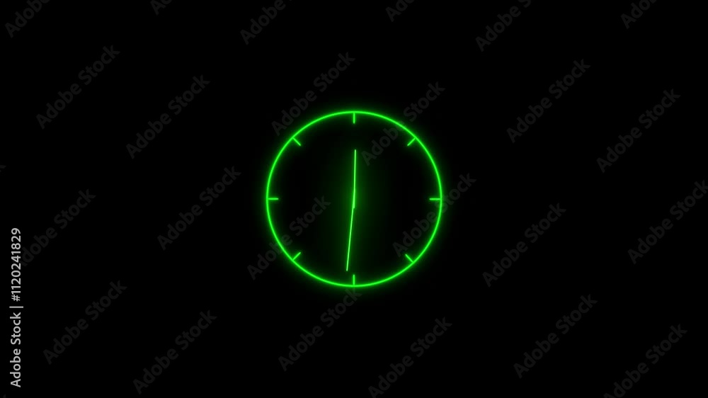 Clock icon neon light 24 Hour Day Fast Speed. Royal blue circle digital and analog clock neon looped black background