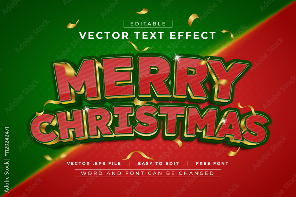 Obraz premium Merry Christmas Vector Editable 3D Text Effect