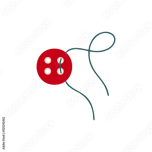 Button with thread on isolated background. Handicraft, sewing item.
