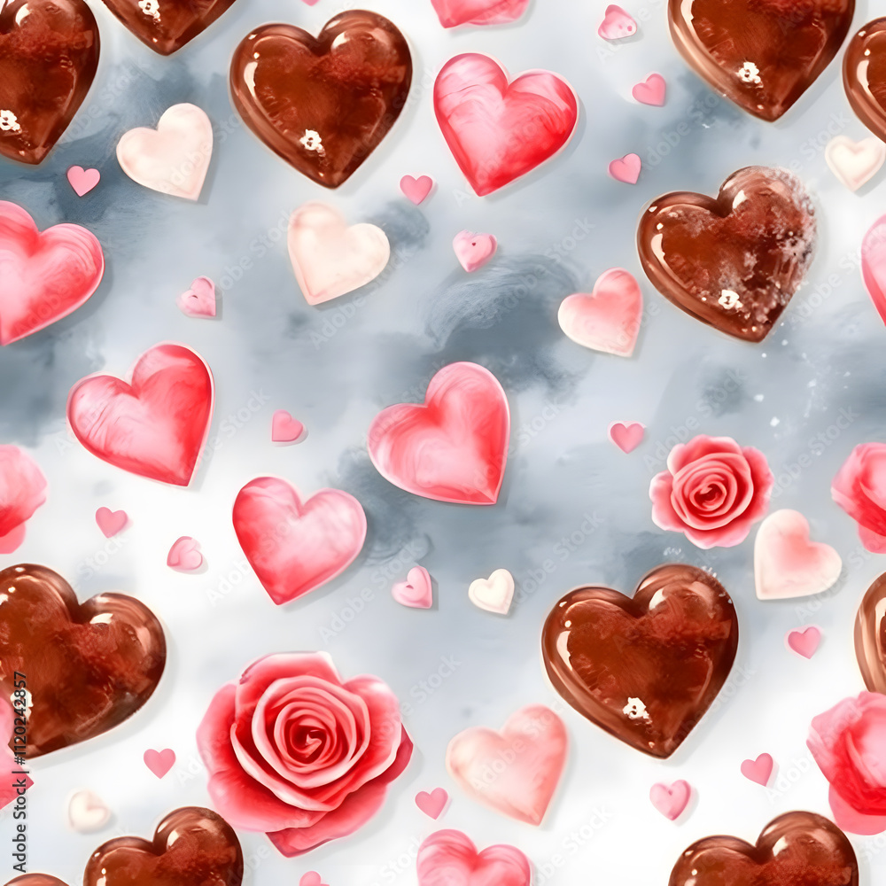 Fototapeta premium Delightful hearts and roses create a romantic backdrop perfect for celebrating love and affection