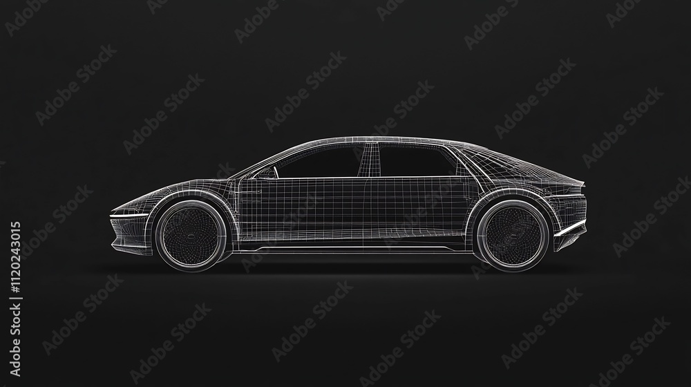 Modern Minimalist 3D Line Art Rendering of Futuristic Automotive Vehicle in Architectural Blueprint Style Modern Minimalist 3D Line Art Rendering of Futuristic Automotive Vehicle in Architectural Blueprint Style