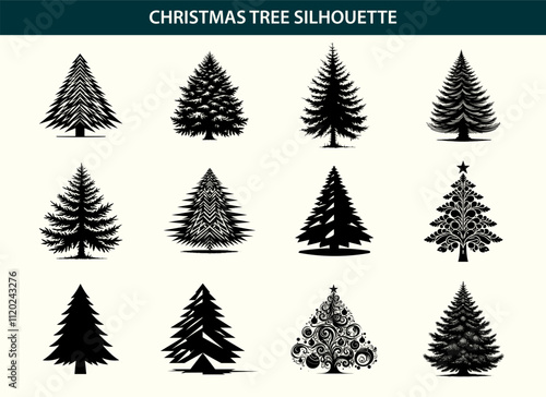Minimalist Black Holiday Tree Silhouette Vector Art on Transparent Background – Customizable Format