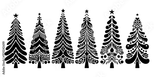 Minimalist Black Holiday Tree Silhouette Vector Art on Transparent Background – Customizable Format