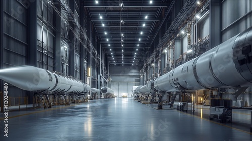 Advanced Hangar Housing Massive Rockets in Modern Aerospace Facility
