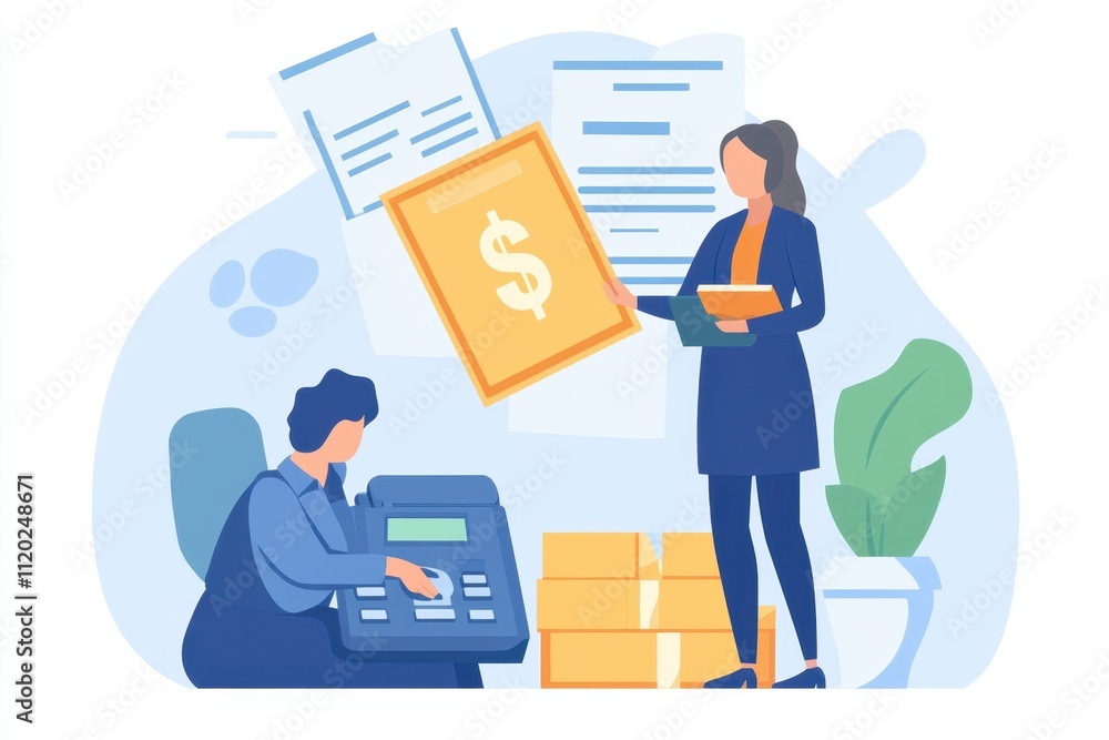 Professional accountant assisting a client with financial documents and cash flow analysis in a modern office environment Professional accountant assisting a client with financial documents and cash flow analysis in a modern office environment