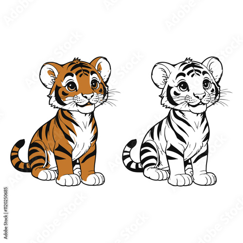 Baby tiger cartoon isolated on a white background