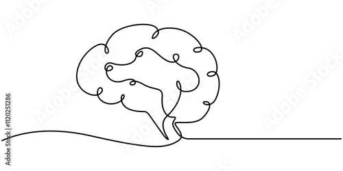 Brain continuous one line drawing, Continuous one line drawing of human brain. Hand drawn minimalism style. brain line art vector illustration, 
Human brain single line art, continuous one line draw.