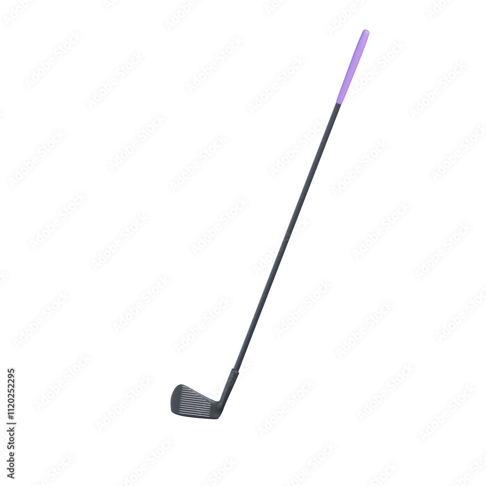 3D render of a golf club isolated on a white background, with a simple design and a minimalistic style. The color palette is black and purple. 3D render of a golf club isolated on a white background, with a simple design and a minimalistic style. The color palette is black and purple.