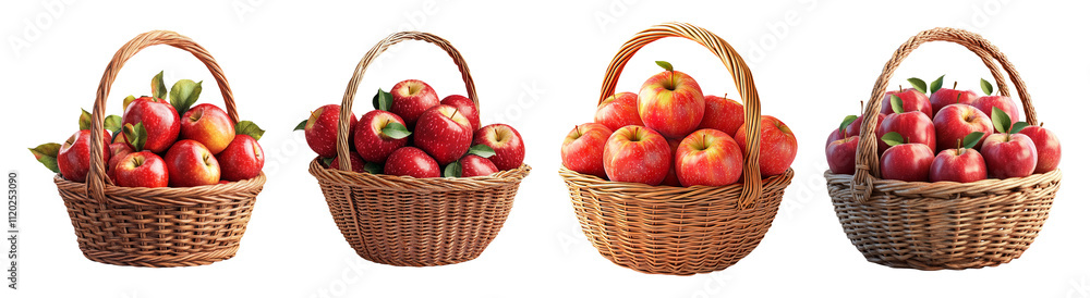 Fresh Red Apples in Baskets on Transparent Background Fresh Red Apples in Baskets on Transparent Background