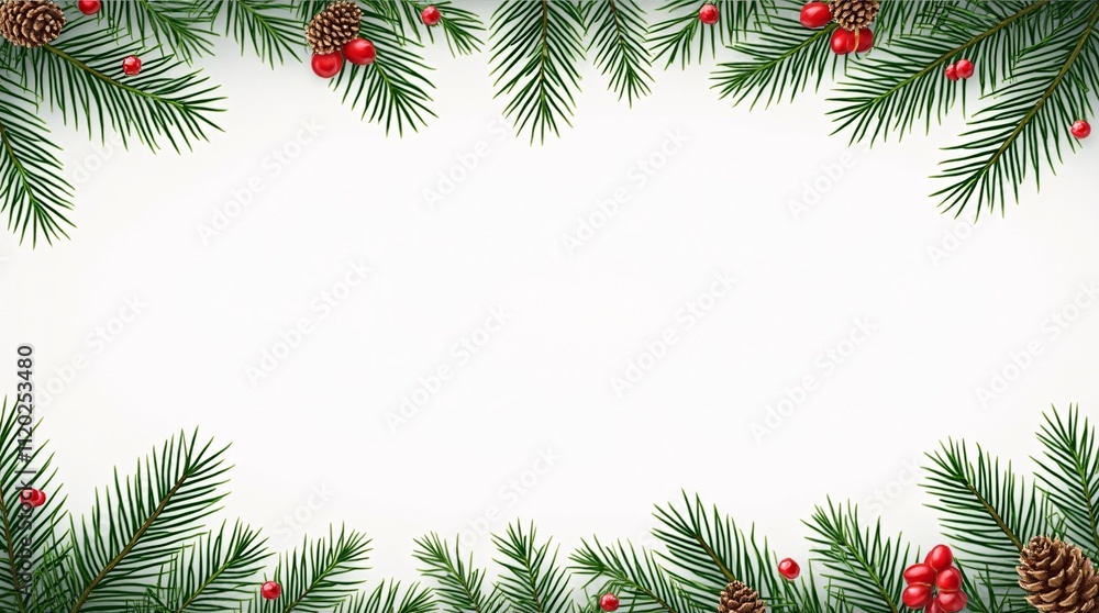 hristmas Frame with Pine Branches and Red Berries for Holiday Decor. hristmas Frame with Pine Branches and Red Berries for Holiday Decor.