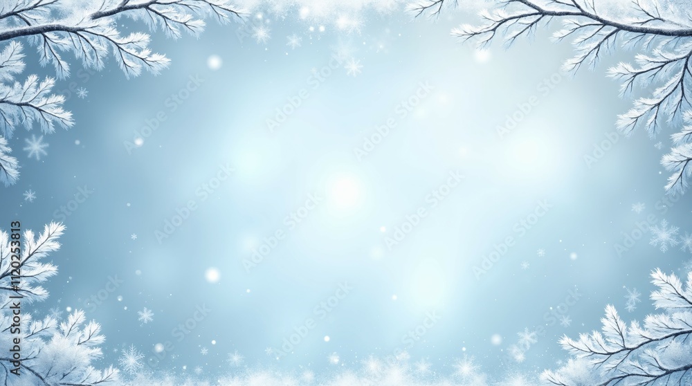 Frosty Branches and Icicles with Snowflake Decorations for Christmas Background.