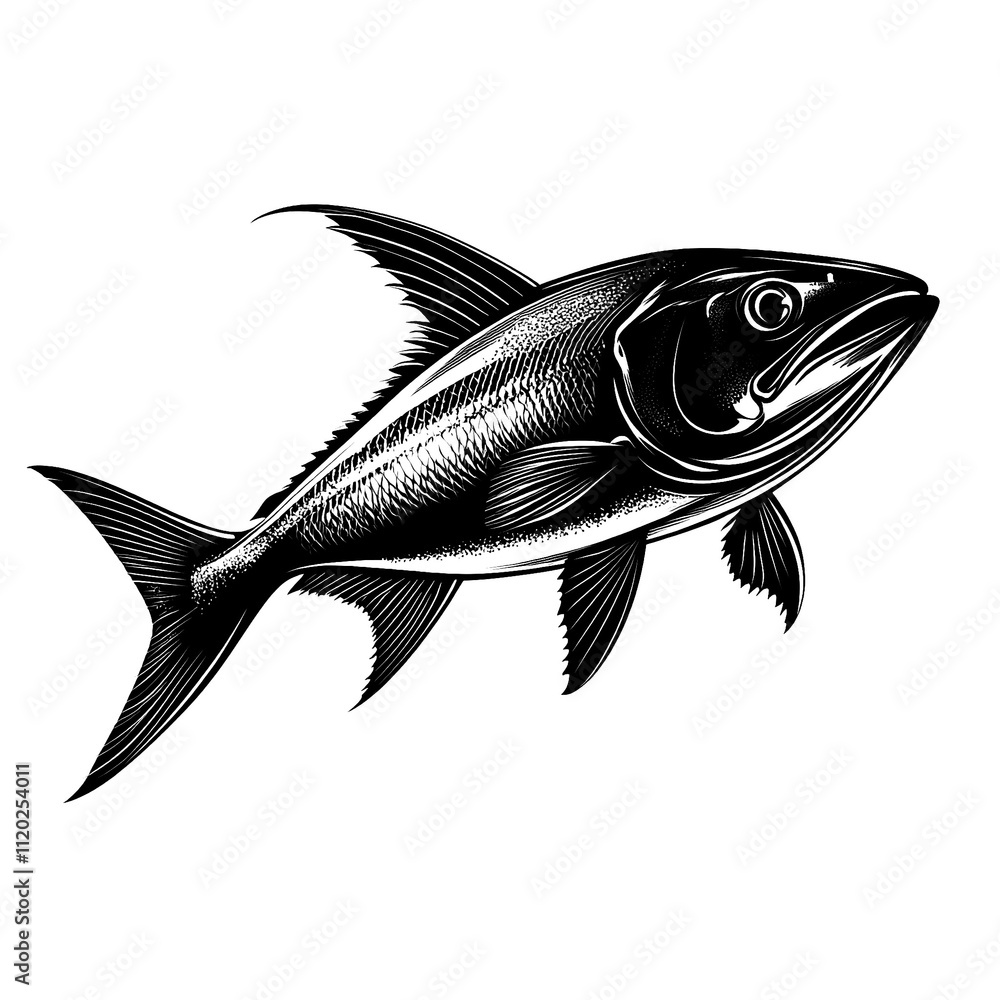 Obraz premium 2D full body illustration full body shot of an amberjack silhouette isolated on a white transparent background