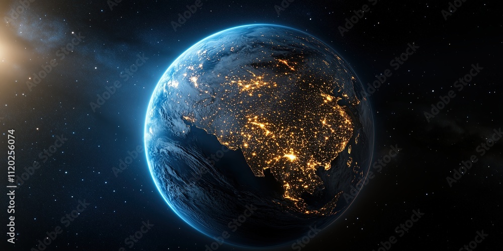 Obraz premium Earth at Night, Stunning View of City Lights from Space