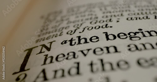 Holy Bible Macro Text In The Beginning Genesis Pan Right