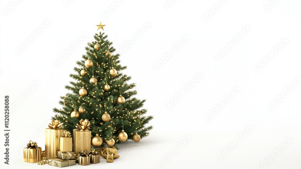 Christmas tree with golden ornament isolated on white background Christmas tree with golden ornament isolated on white background