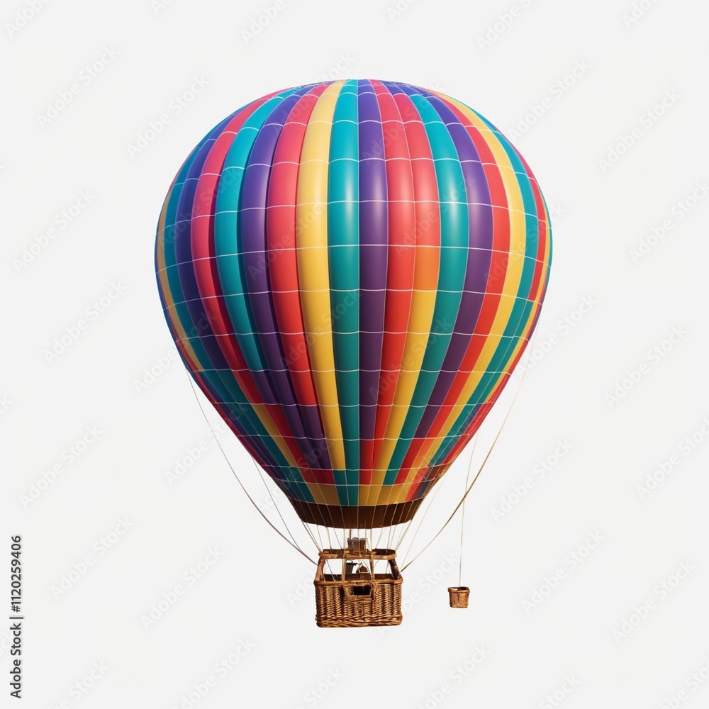 Fototapeta premium Vibrant hot-air balloon isolated on white background for creative design projects and travel-themed visual content