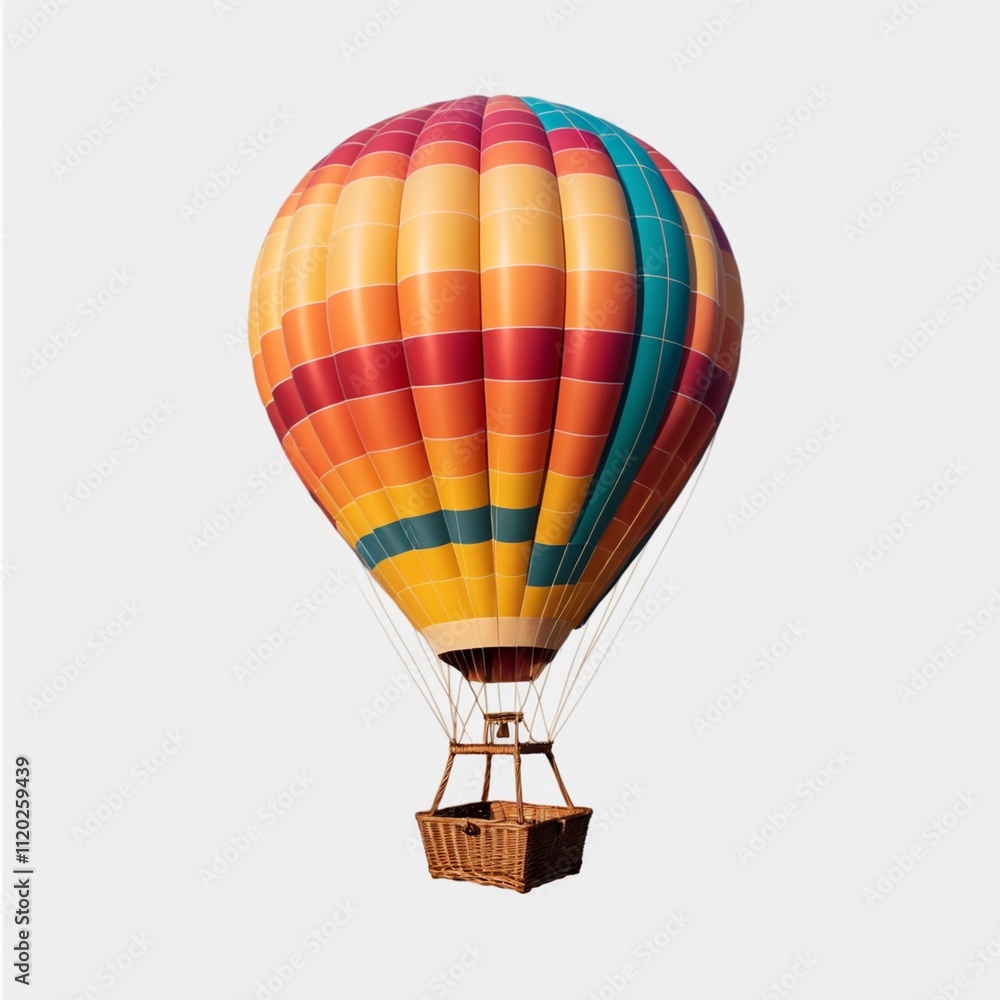 Fototapeta premium Vibrant hot-air balloon isolated on white background for creative design projects and travel-themed visual content