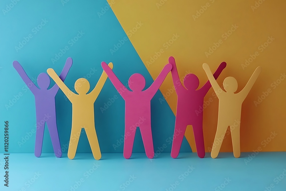 Teamwork Success Vibrant Human Figures Celebrating Achievement Teamwork Success Vibrant Human Figures Celebrating Achievement