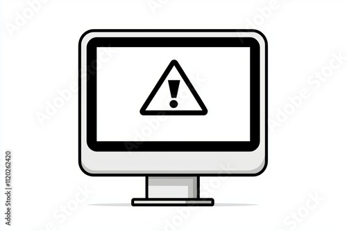 Minimalistic Illustration of a Computer Screen Showing a Warning Symbol