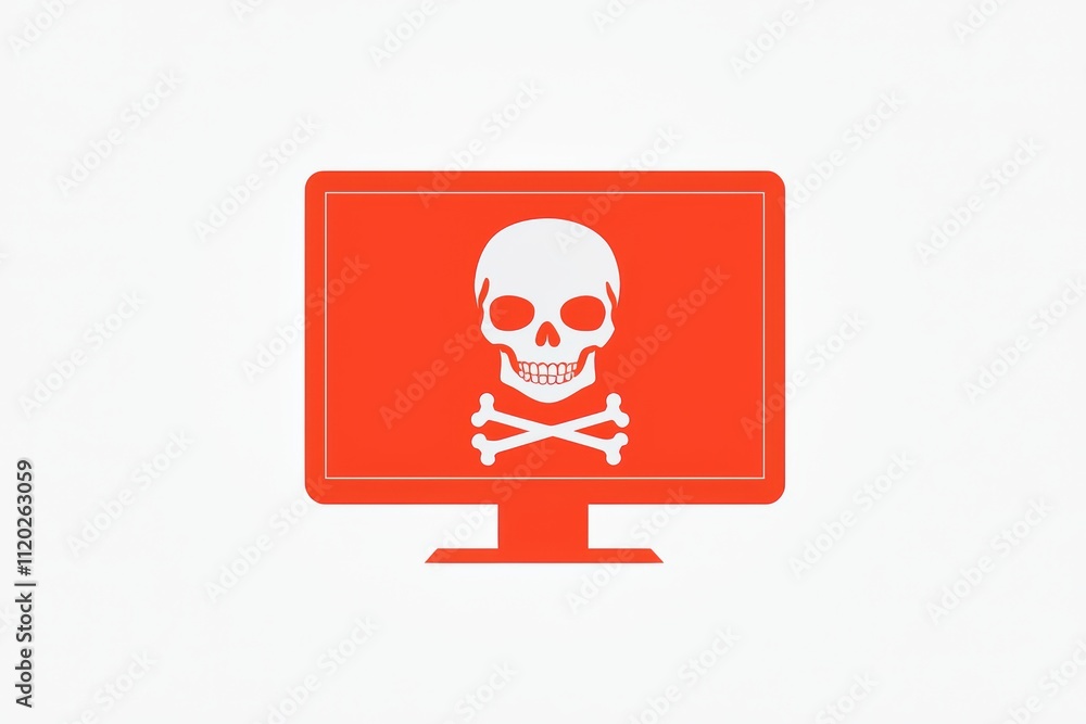 Skull and Crossbones Warning on Computer Screen Representing Cyber Threat Skull and Crossbones Warning on Computer Screen Representing Cyber Threat