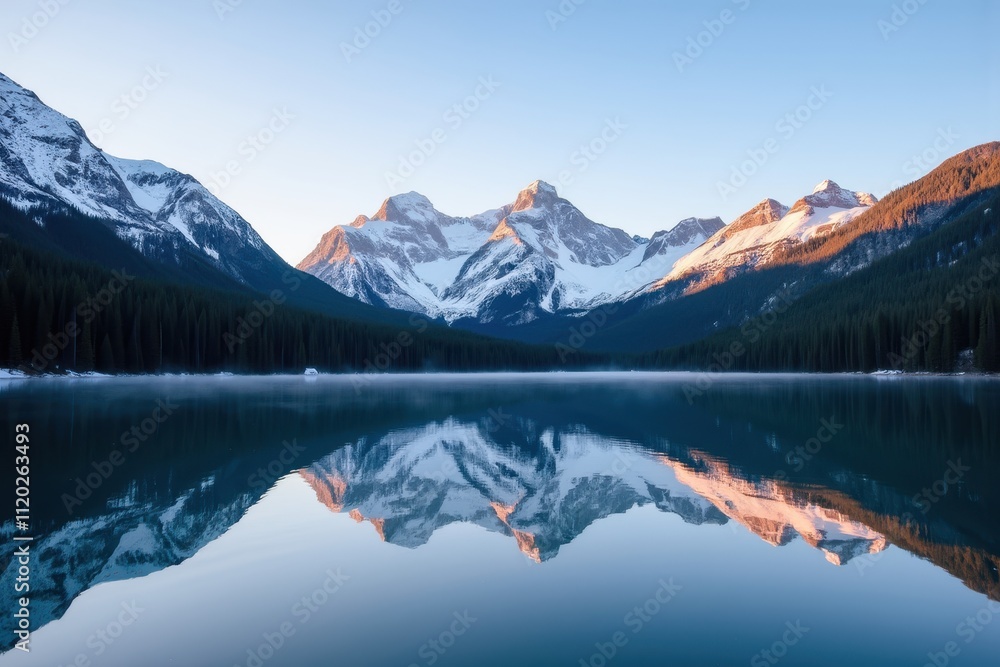 Serene Lake Reflection with Majestic Mountains and Clear Sky at Dawn, Capturing Nature's Beauty and Tranquility in Stunning Surroundings and Crystal-Clear Water Serene Lake Reflection with Majestic Mountains and Clear Sky at Dawn, Capturing Nature's Beauty and Tranquility in Stunning Surroundings and Crystal-Clear Water