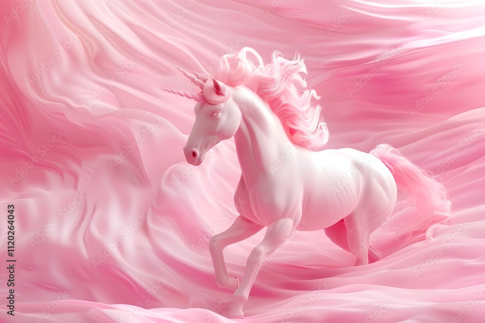 Enchanting Pink Unicorn Amidst Dreamy Silk Waves Enchanting Pink Unicorn Amidst Dreamy Silk Waves