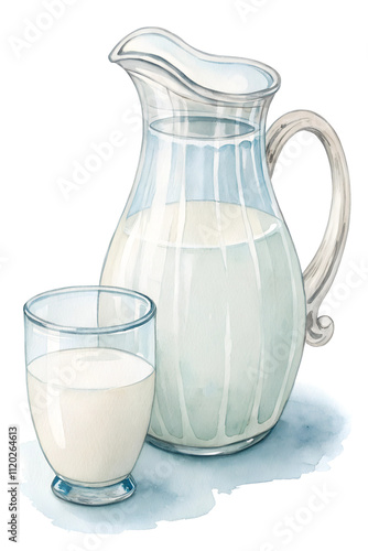 milk jug and glass watercolor illustration