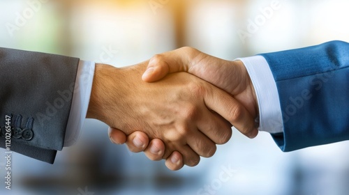 Two individuals are shaking hands, symbolizing agreement, partnership, or collaboration in a professional setting.