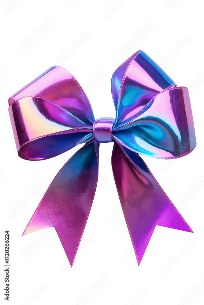 Iridescent ribbon bow isolated on a transparent background. Vibrant, chromatic, highly detailed, and cutout in PNG format. Iridescent ribbon bow isolated on a transparent background. Vibrant, chromatic, highly detailed, and cutout in PNG format.