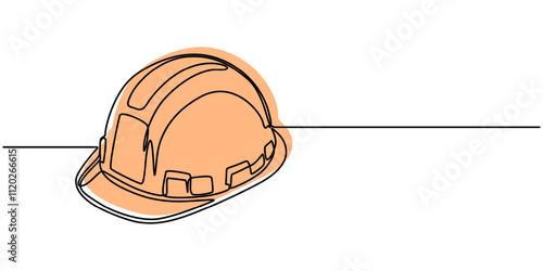 continuous line drawing of construction helmet symbol. abstract line art illustration symbolizing protection, Minimalist Continuous Line Art of Safety Helmet Emphasizing Protective Gear, Continuous. 