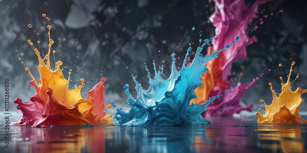 Splashes of water on an abstract background with colorful geometric shapes, splash art, abstract background, liquid motion Splashes of water on an abstract background with colorful geometric shapes, splash art, abstract background, liquid motion