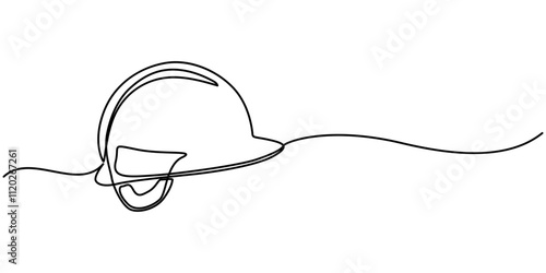 continuous line drawing of construction helmet symbol. abstract line art illustration symbolizing protection, Minimalist Continuous Line Art of Safety Helmet Emphasizing Protective Gear, Continuous.  photo