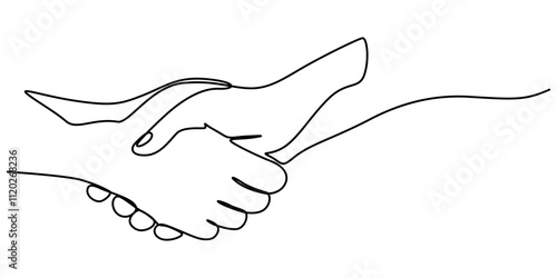 hand drawn continuous one line of handshake. poster art print. vector illustration, two businessmen shaking hands. Continuous one line drawing illustration vector, Handshake continuous line drawing. 