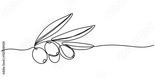Continuous Line Drawing of Olive Icon. Hand Drawn Symbol Vector Illustration, Olive Brunch Vector Illustration. Fruit, Green, Mediterranean Cuisine, Olive Oil, Aroma, Single one line drawing of heap. 