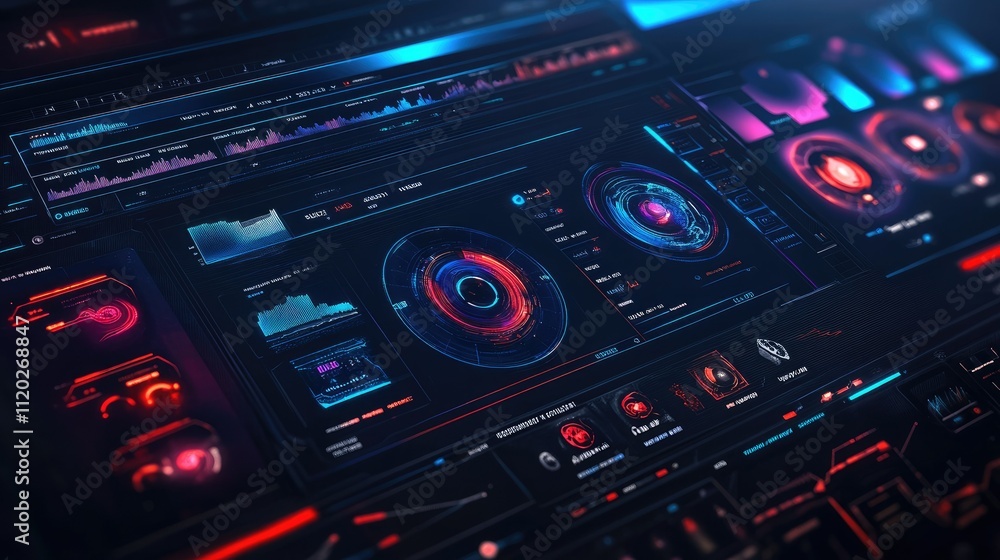 A futuristic digital interface showcasing data visualization and analytics. A futuristic digital interface showcasing data visualization and analytics.