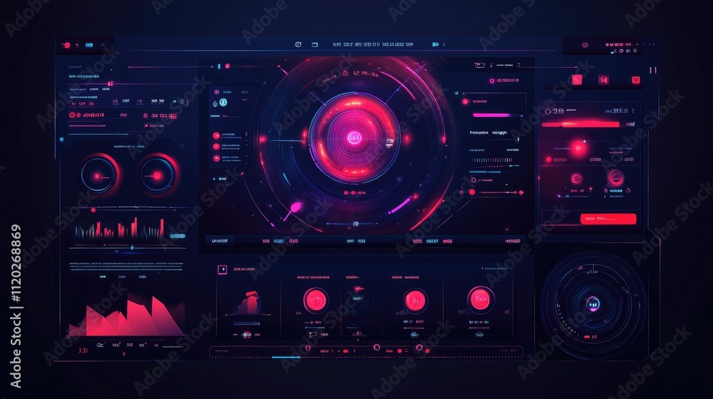 A futuristic digital interface with graphs and controls in vibrant colors for data analysis. A futuristic digital interface with graphs and controls in vibrant colors for data analysis.