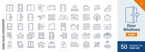 Door icons Pixel perfect. Home, security, open, ....	
