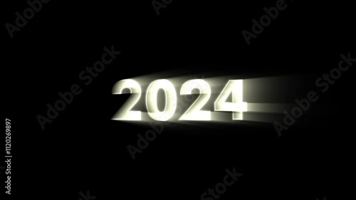 2024 text light animation white color with black background