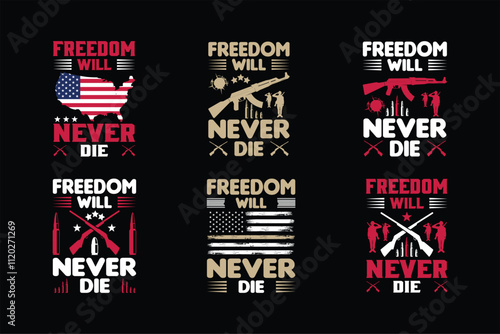 Freedom will never die typography or graphics t shirt design bundle