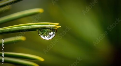 Morning dewdrop on vibrant green pine needle photo