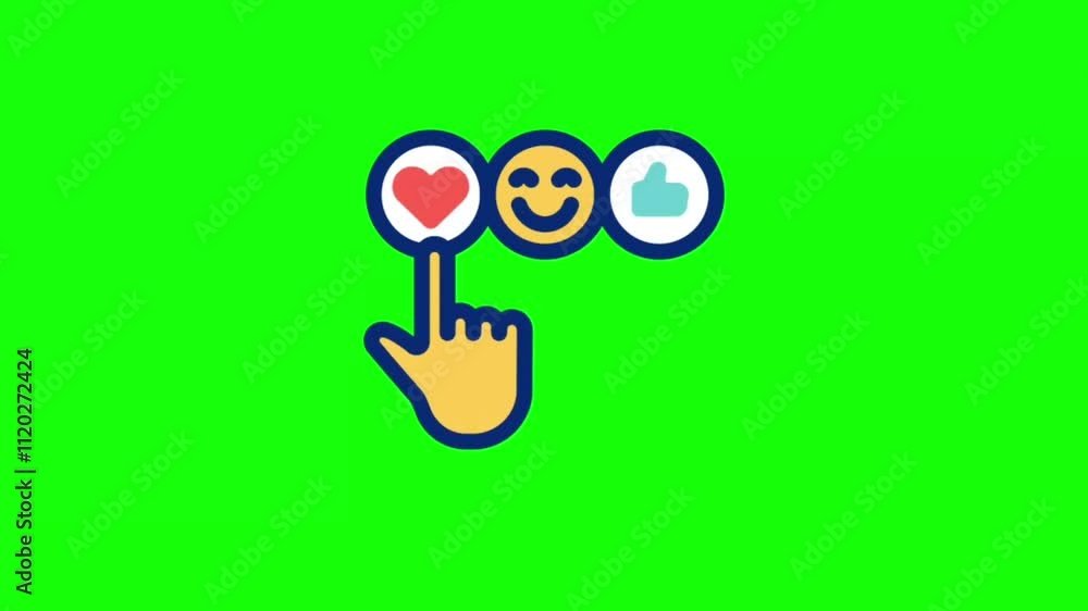 Animated like love emoji reactions icon loop on a green screen ...